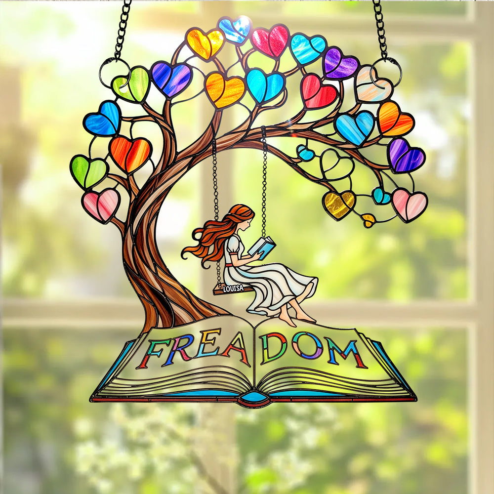 “Every Book is a New Adventure” - Personalized Reading Girl Suncatcher Ornament - Gift for Book Lovers Ornament PopCulturePrints
