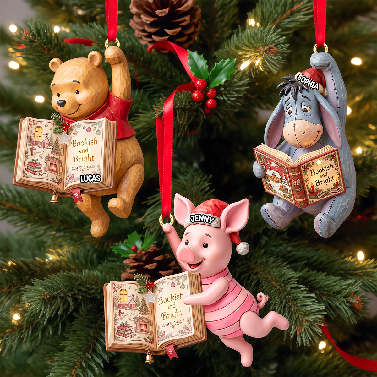 “Bookish and Bright” - Woodland Friends Reading Book Ornament - Personalized Christmas Gift for Kids, Book Lovers, and Friends