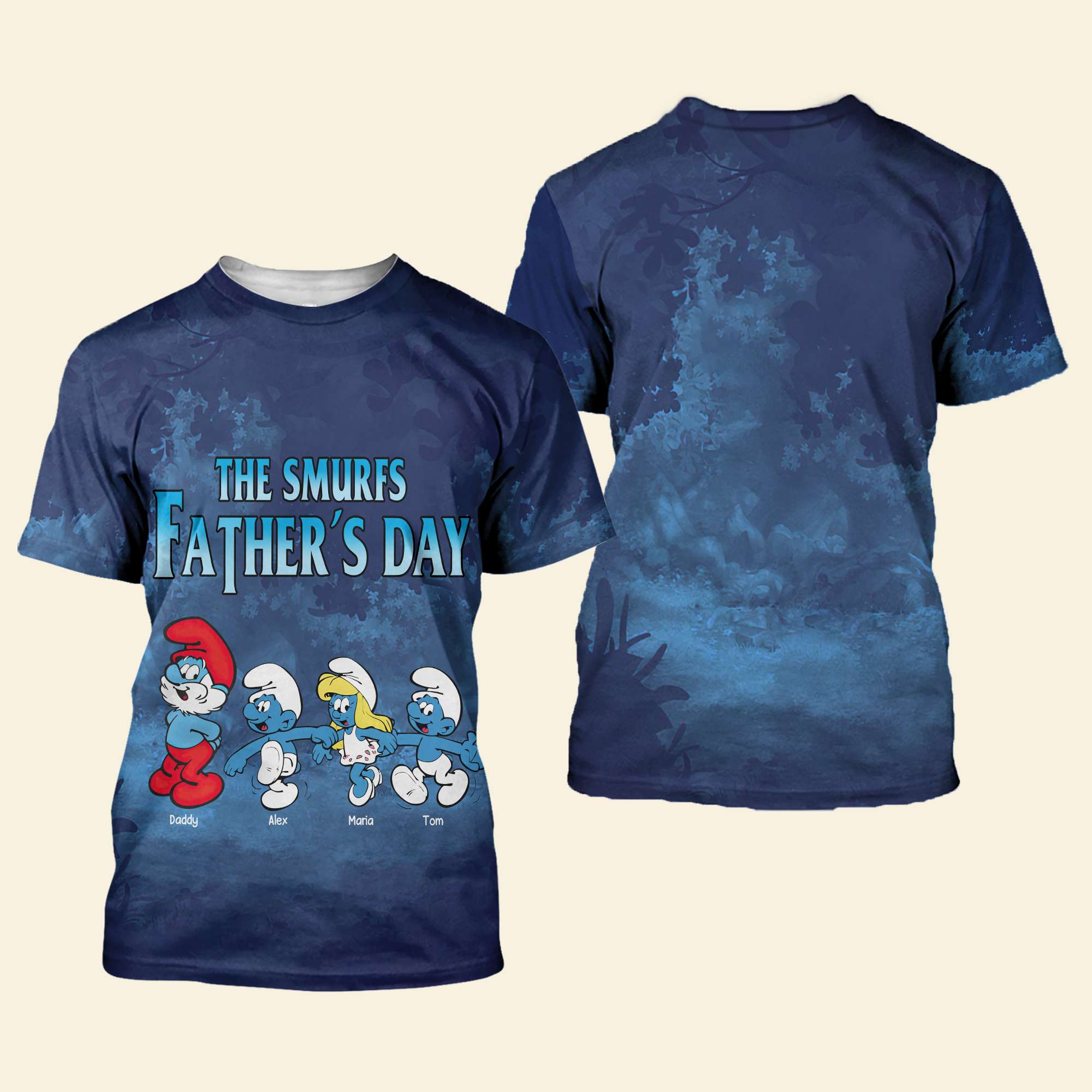 Personalized Smurfs Father's Day Shirt - Customizable Names