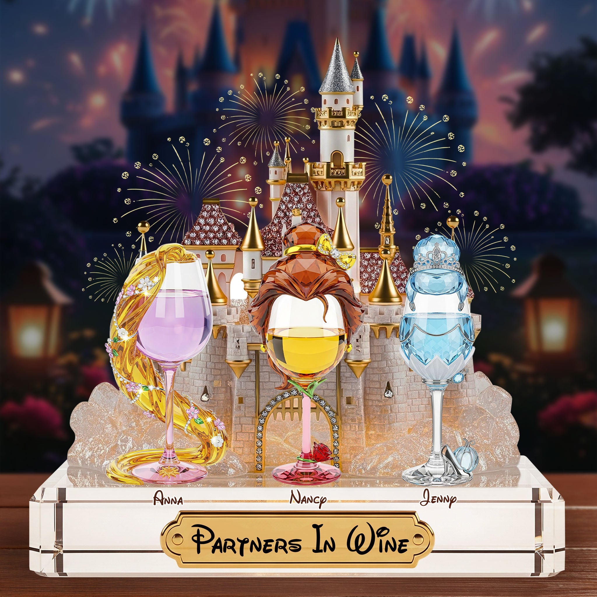 Partners In Wine - Personalized Drink Princess Besties Plaque Shaped Plaques PopCulturePrints