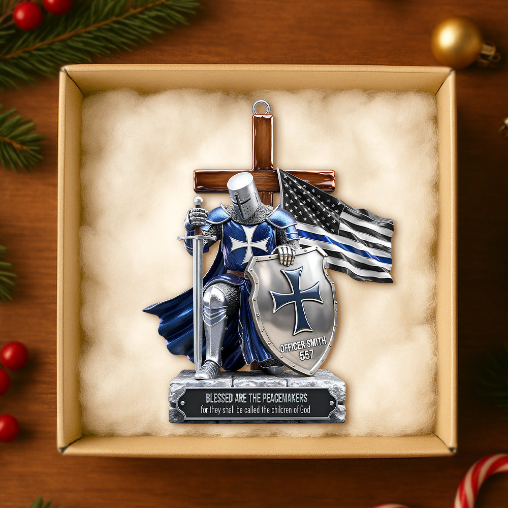 "Blessed Are The Peacemakers" - Police Knight Under God Ornament - Personalized Gift for Officers, Captains, Sheriffs Ornament PopCulturePrints