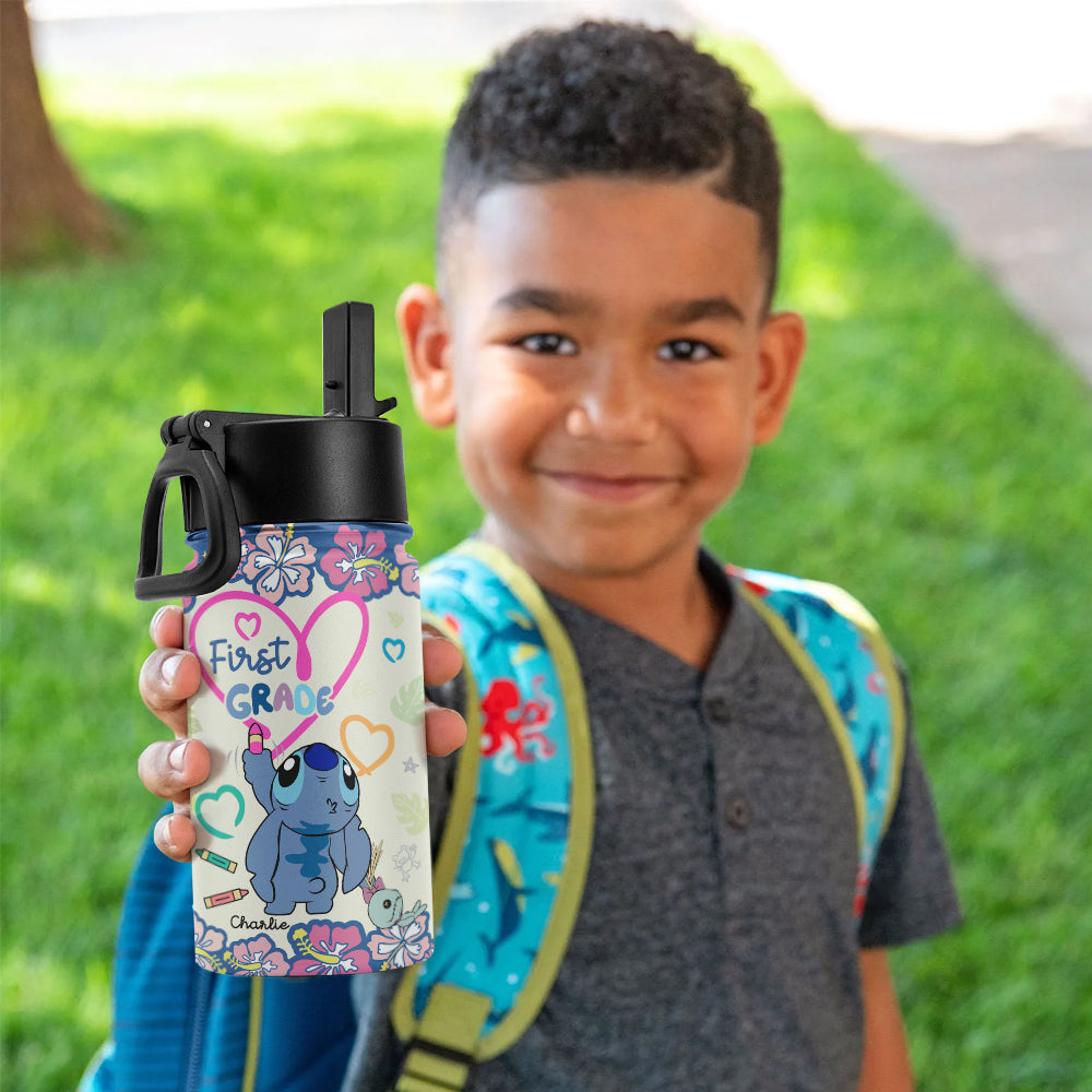 Personalized First Grade Water Bottle with Cute Cartoon Character