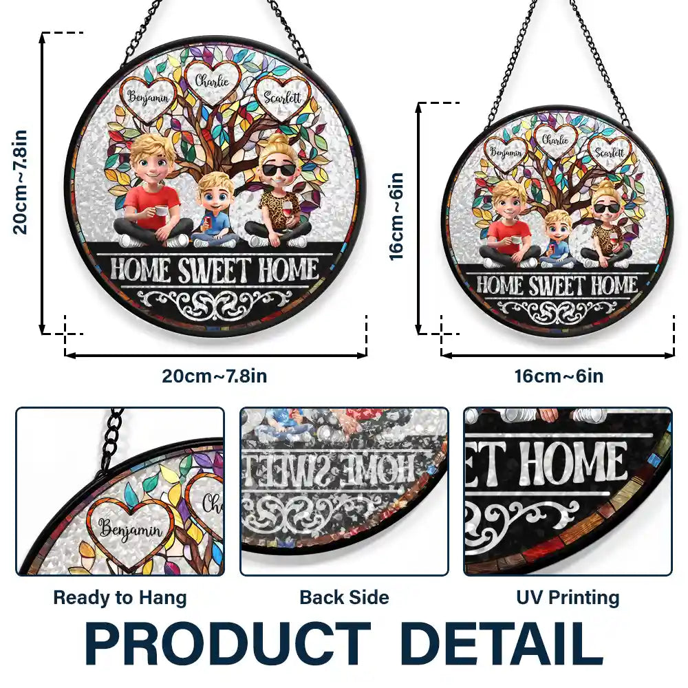 Home Sweet Home Family - Personalized Stained Glass Window Hanging Suncatcher | A Heartwarming Gift for Loved Ones Suncatcher Ornament PopCulturePrints