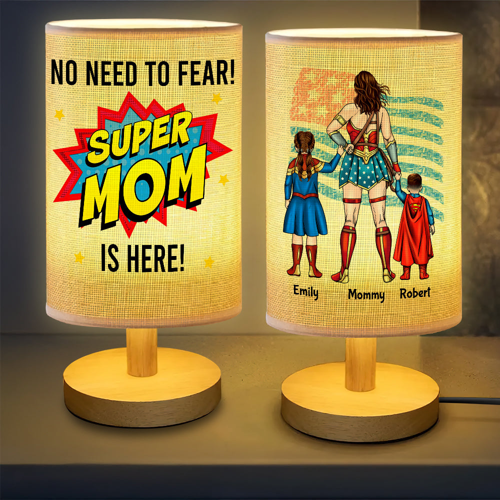 "No Need to Fear, Super Mom is Here!" - Personalized Table Lamp - Perfect Gift for Mom, Grandma, and More Table Lamp PopCulturePrints