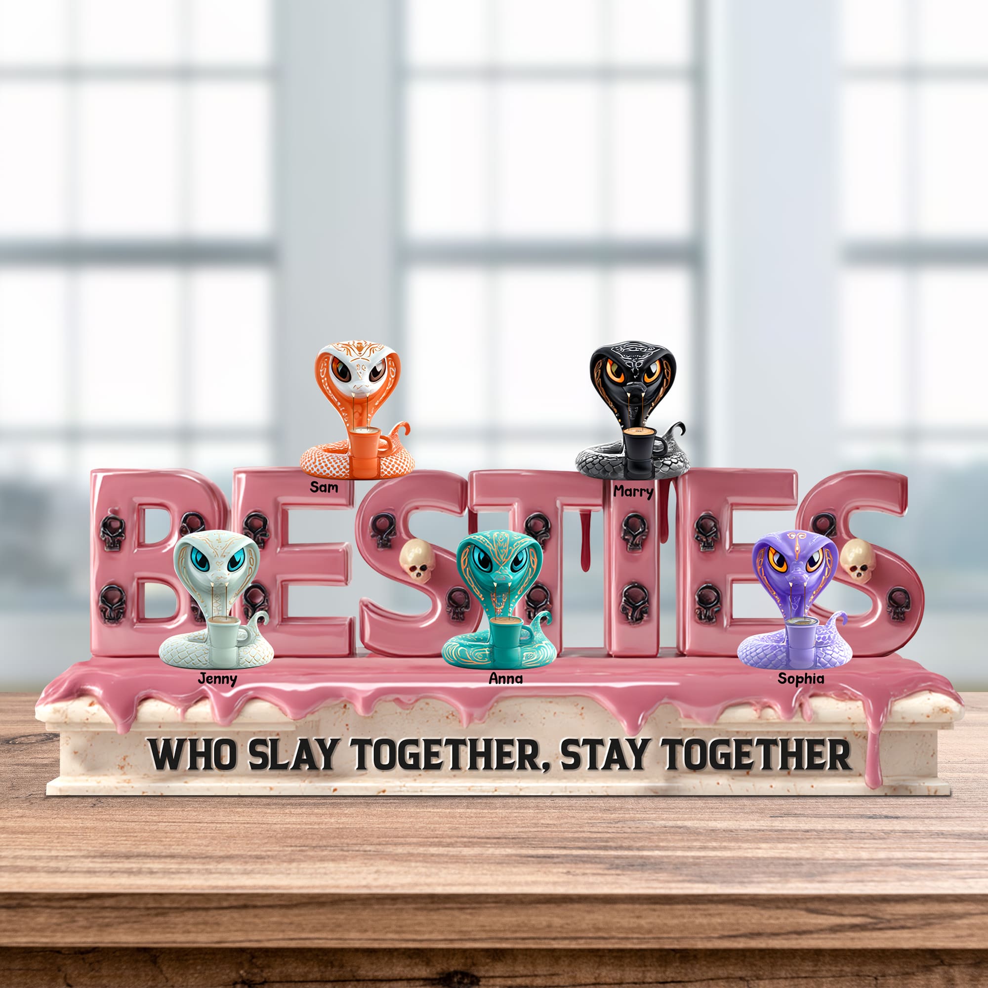 “Who Slay Together, Stay Together” - Slaying Snake Acrylic Plaque - Personalized Funny Gift for Besties Shaped Plaques PopCulturePrints