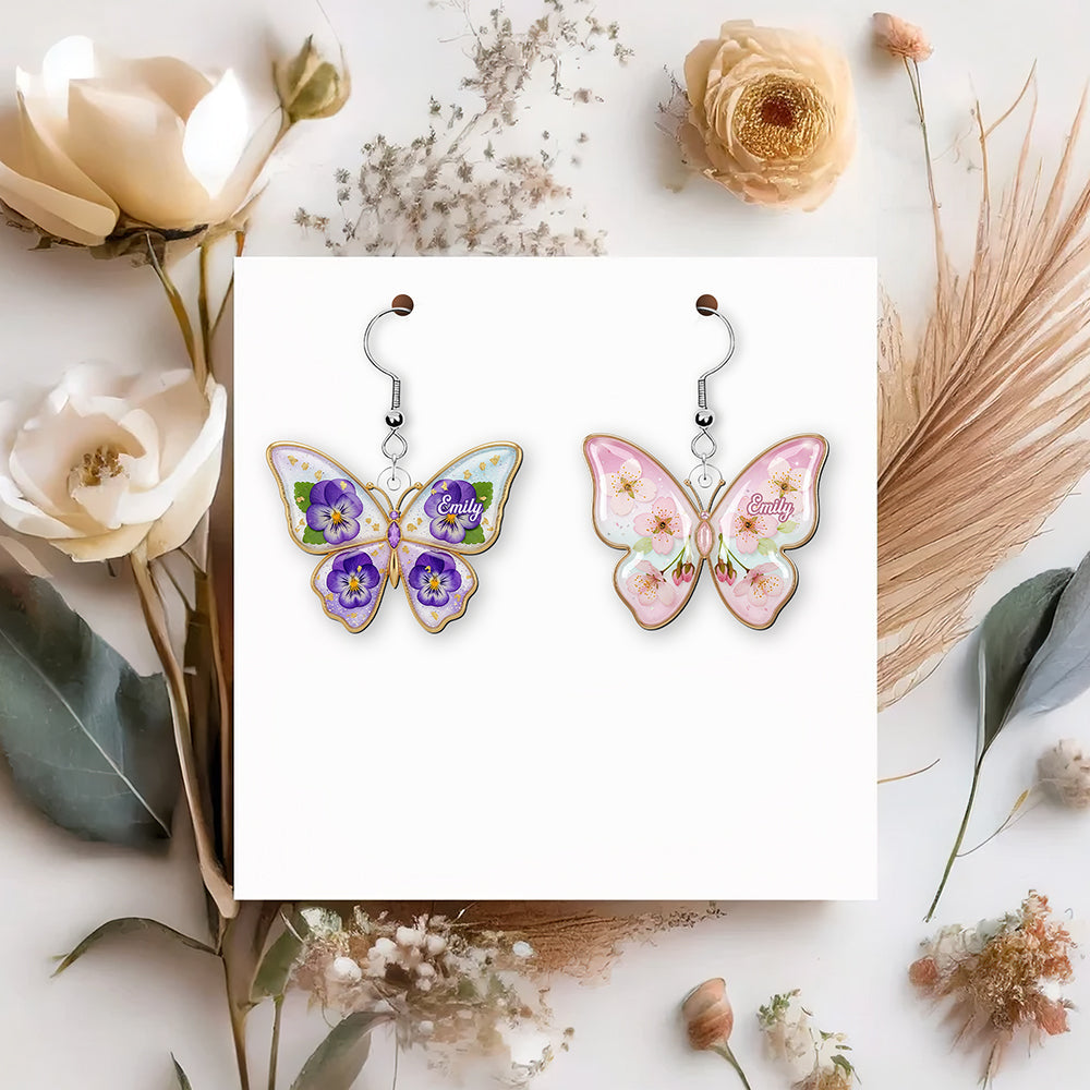 “Embrace Nature's Beauty” - Birth Month Flower Butterfly Acrylic Earrings - Personalized Gift for Her Earrings PopCulturePrints