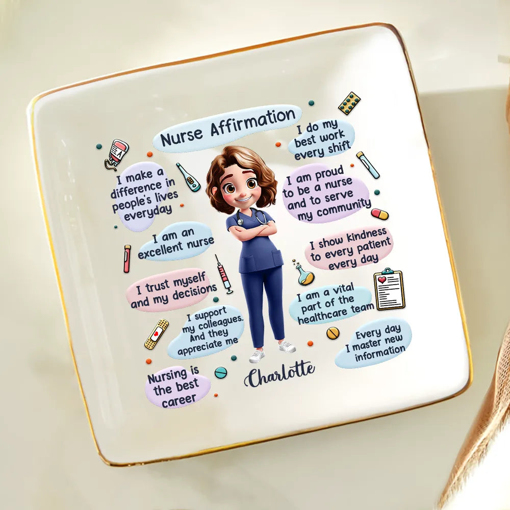 Nurse Daily Affirmations - Personalized Ring Dish for Caregivers Ring Dish PopCulturePrints