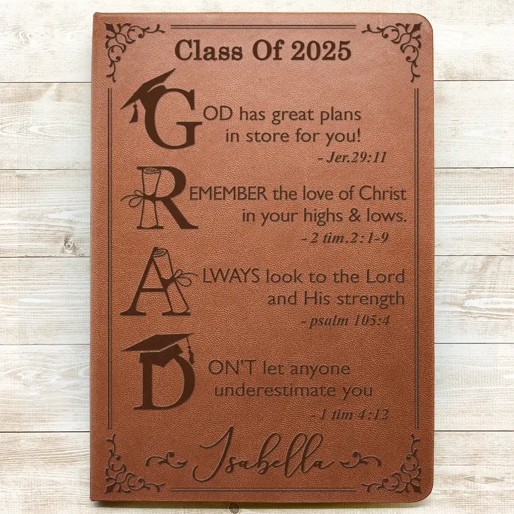 God Has Great Plans For You - Personalized Leather Journal - Perfect Graduation Gift for Students Leather Journal PopCulturePrints