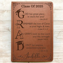 Load image into Gallery viewer, God Has Great Plans For You - Personalized Leather Journal - Perfect Graduation Gift for Students Leather Journal PopCulturePrints
