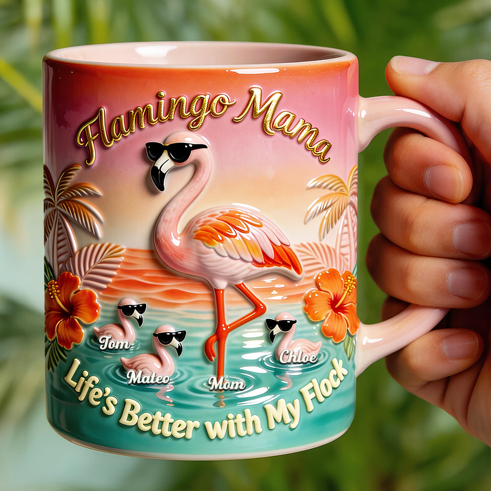 Flamingo Mom with Kids Accent Mug - Personalized Gifts for Mom Coffee Mug PopCulturePrints