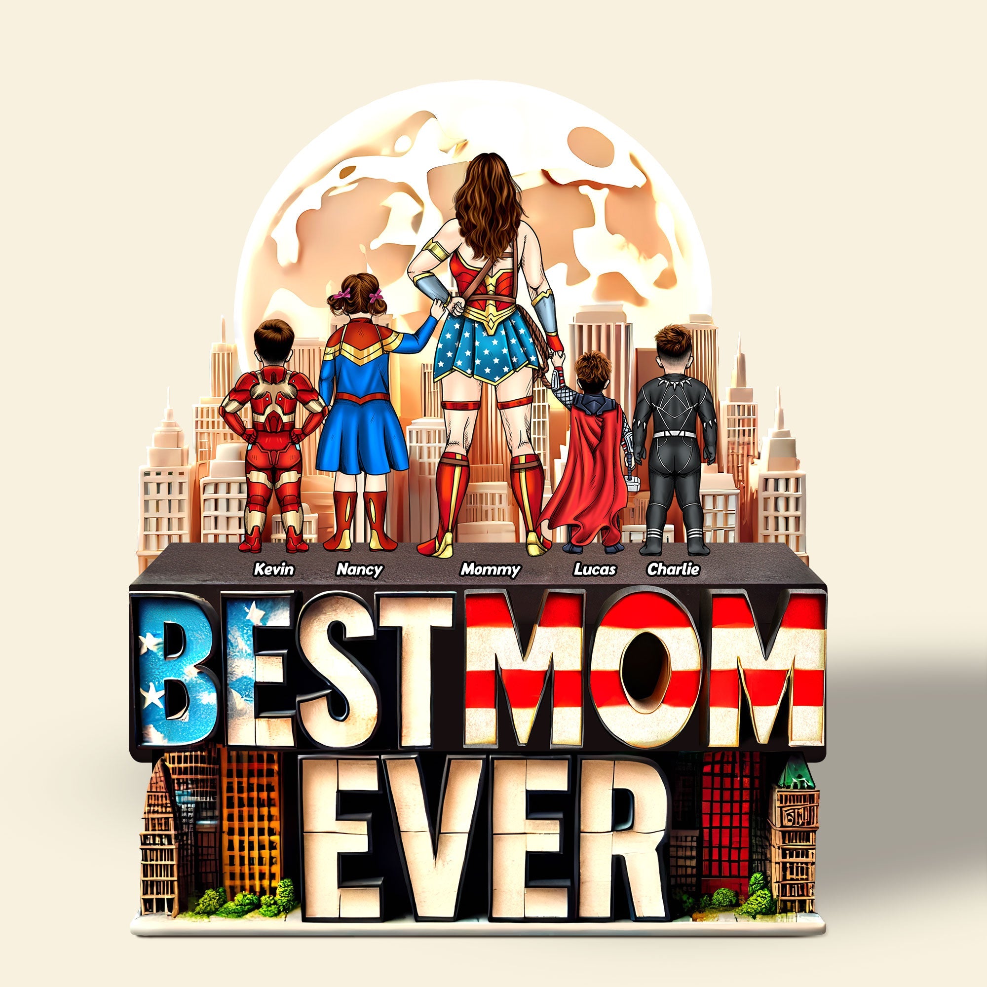 "Best Mom Ever" - Unique Superhero Plaque - Personalized Gift for Mom, Grandma, and Family Shaped Plaques PopCulturePrints