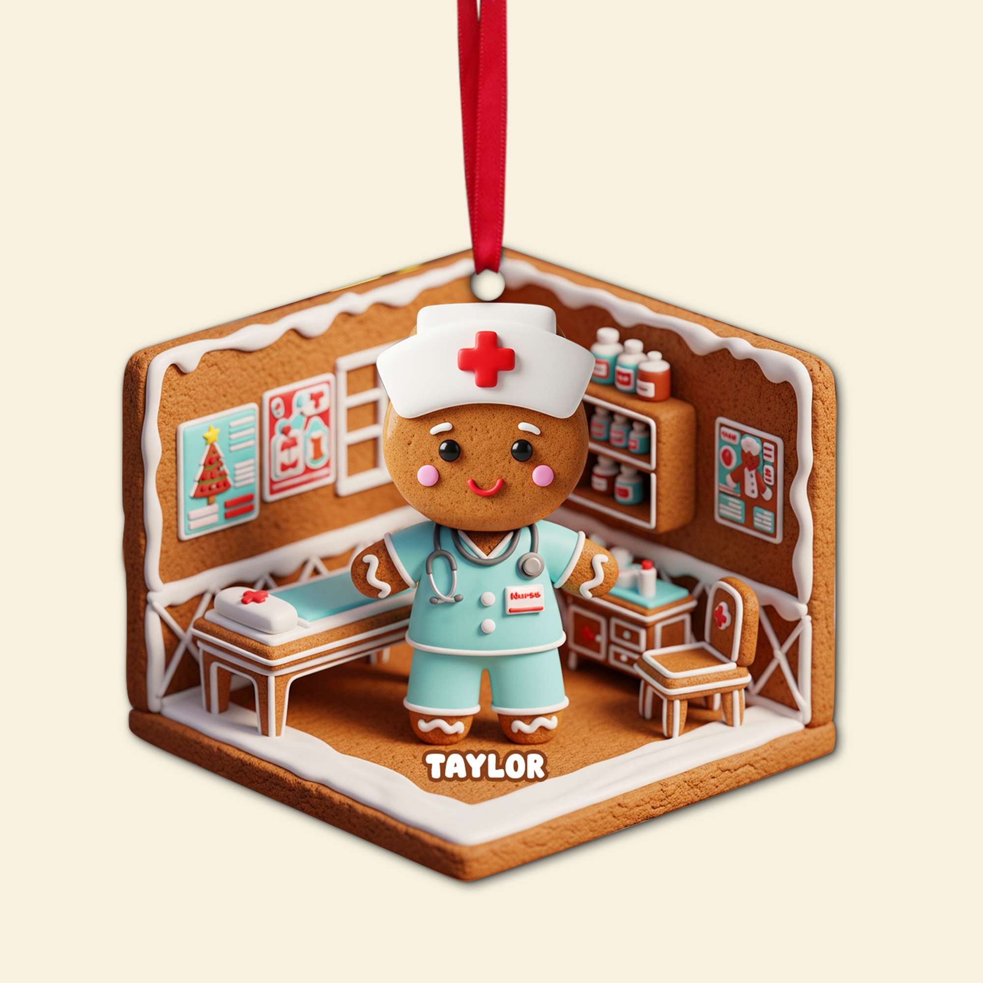 “Celebrate Care with a Touch of Sweetness” - Personalized Nurse Gingerbread Christmas Ornament - Unique Gift for Nurses, Healthcare Workers, and Holiday Celebrations Ornament PopCulturePrints