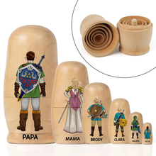 Load image into Gallery viewer, “Celebrate Your Family Adventure” - Personalized Adventure Family Nesting Dolls Wooden Nesting Dolls PopCulturePrints
