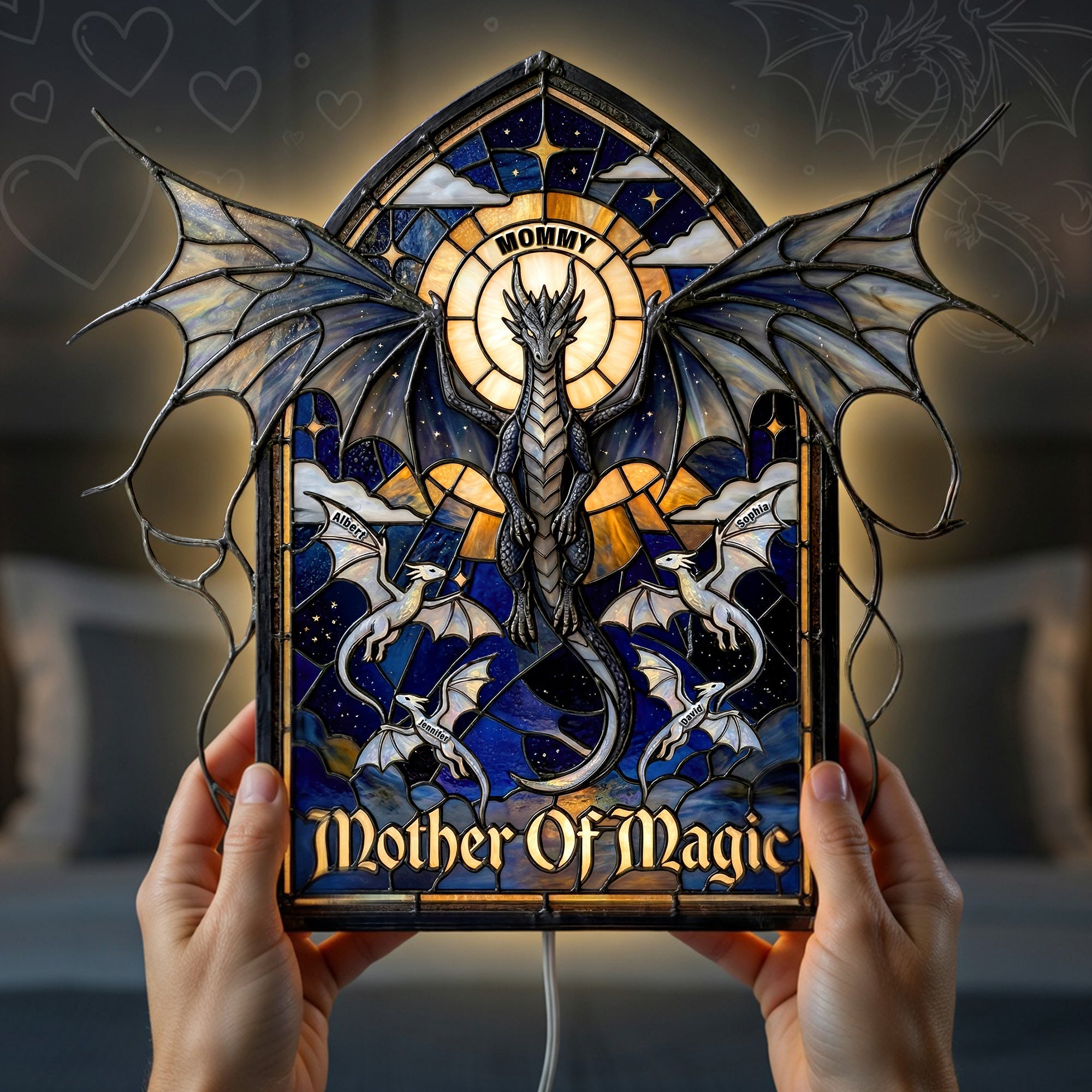 “Mother Of Magic” - Personalized Dragon Mom Light Box - Unique Gift for Moms and Grandmas Light Box PopCulturePrints