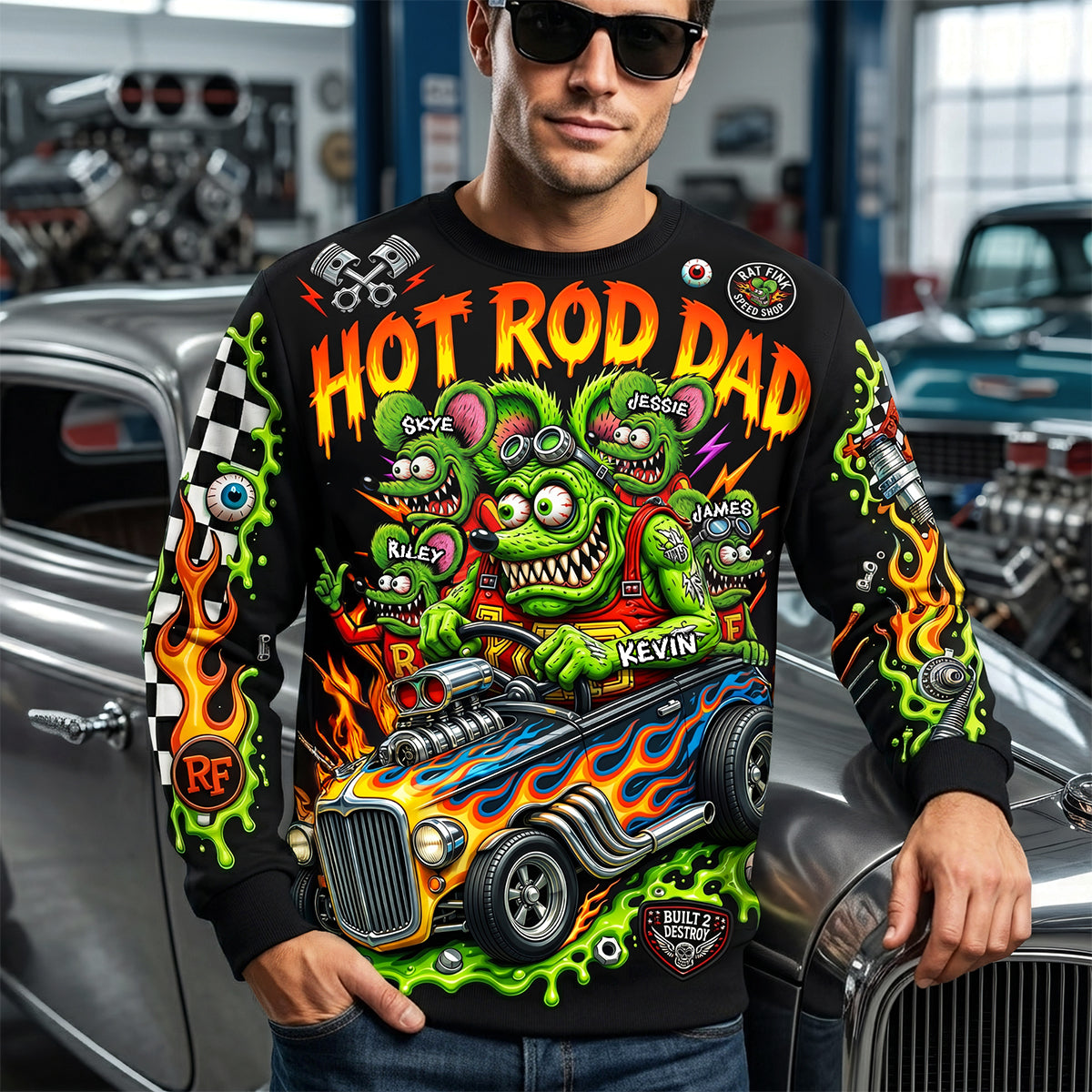 "Rev Up the Fun with This Hot Rod Dad Shirt" - Personalized Vintage Racing Design - Perfect Fathers Day Gift for Dad, Grandpa, and more! AOP Products PopCulturePrints