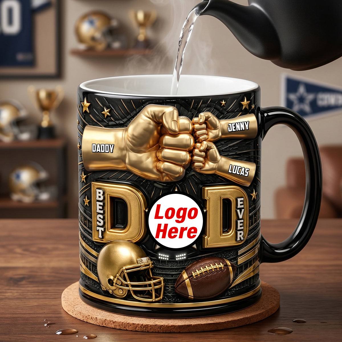 Best Football Dad Ever Magic Coffee Mug - Personalized Gift for Dads and Grandpas Coffee Mug PopCulturePrints