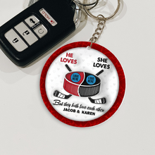 Load image into Gallery viewer, Custom Ice Hockey Keychain for Couples - Perfect Personalized Valentine&#39;s Day Gifts Keychains PopCulturePrints
