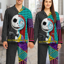 Load image into Gallery viewer, We&#39;re Simply Meant To Be - Spooky Couple Button Up Pajama Set - Personalized Gift for Couples Pajama Set PopCulturePrints
