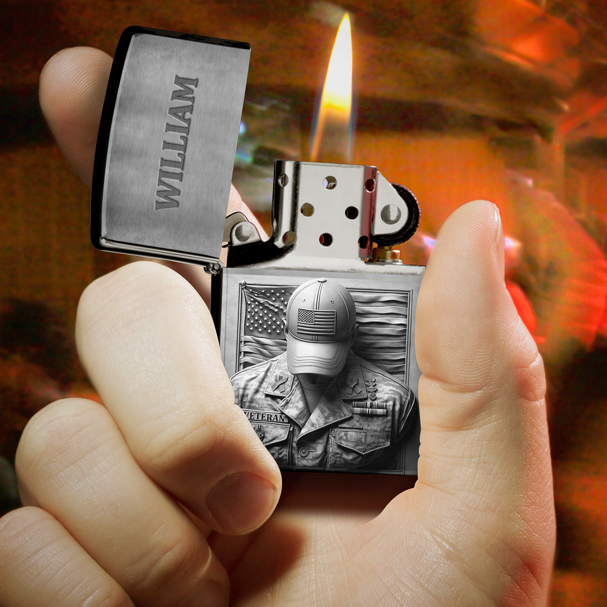 Honor Their Service - Personalized Patriot Veteran Lighter - Custom Gift for Veterans, Friends, Family Lighter PopCulturePrints