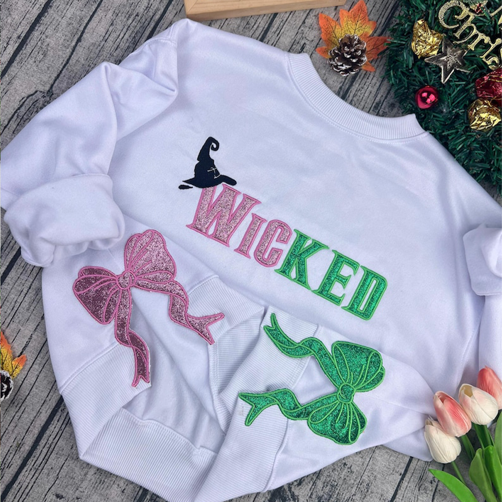 Wicked Christmas Embroidered Sweatshirt with Glitter Bows