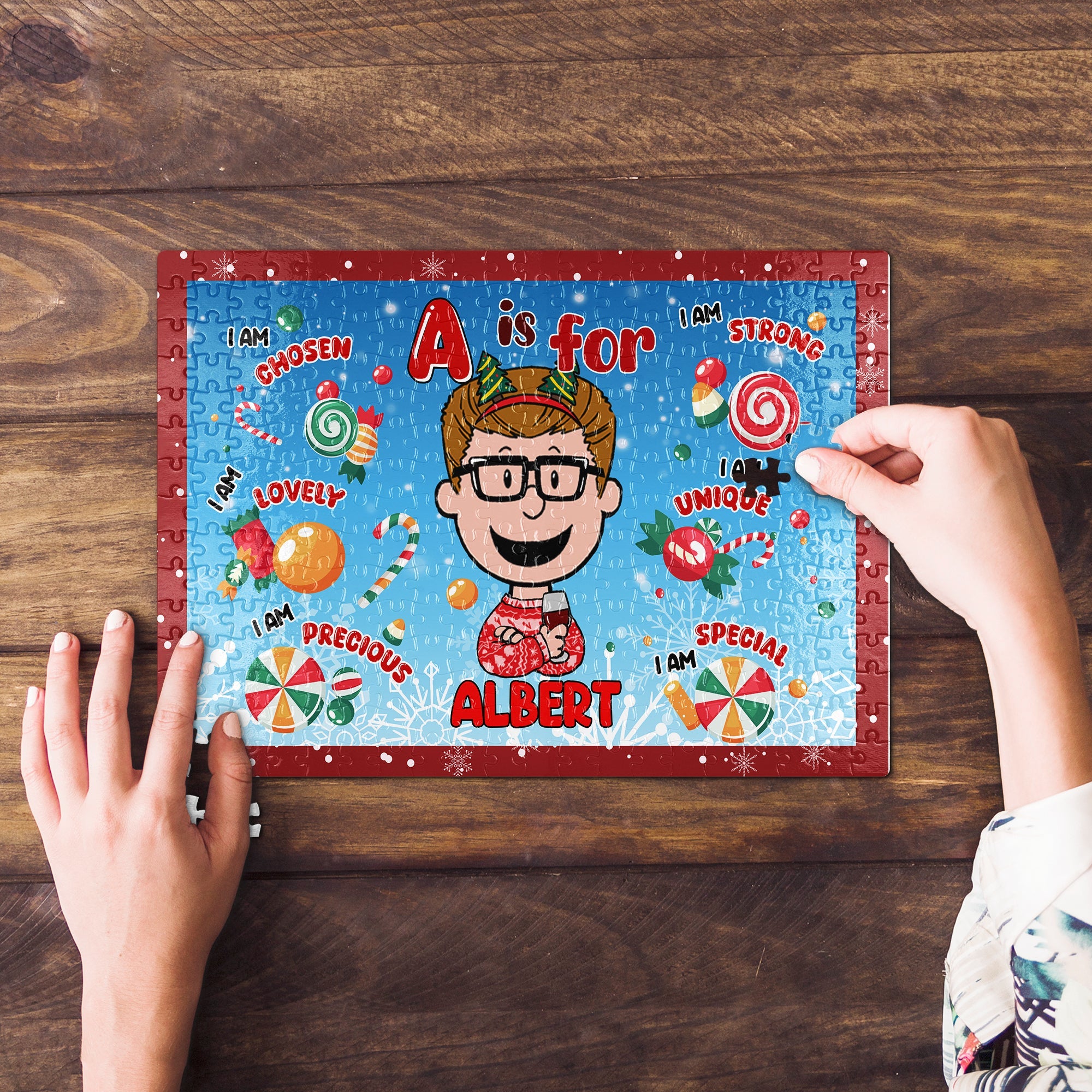 Personalized Christmas Jigsaw Puzzle for Kids - Custom Name & Positive Affirmations