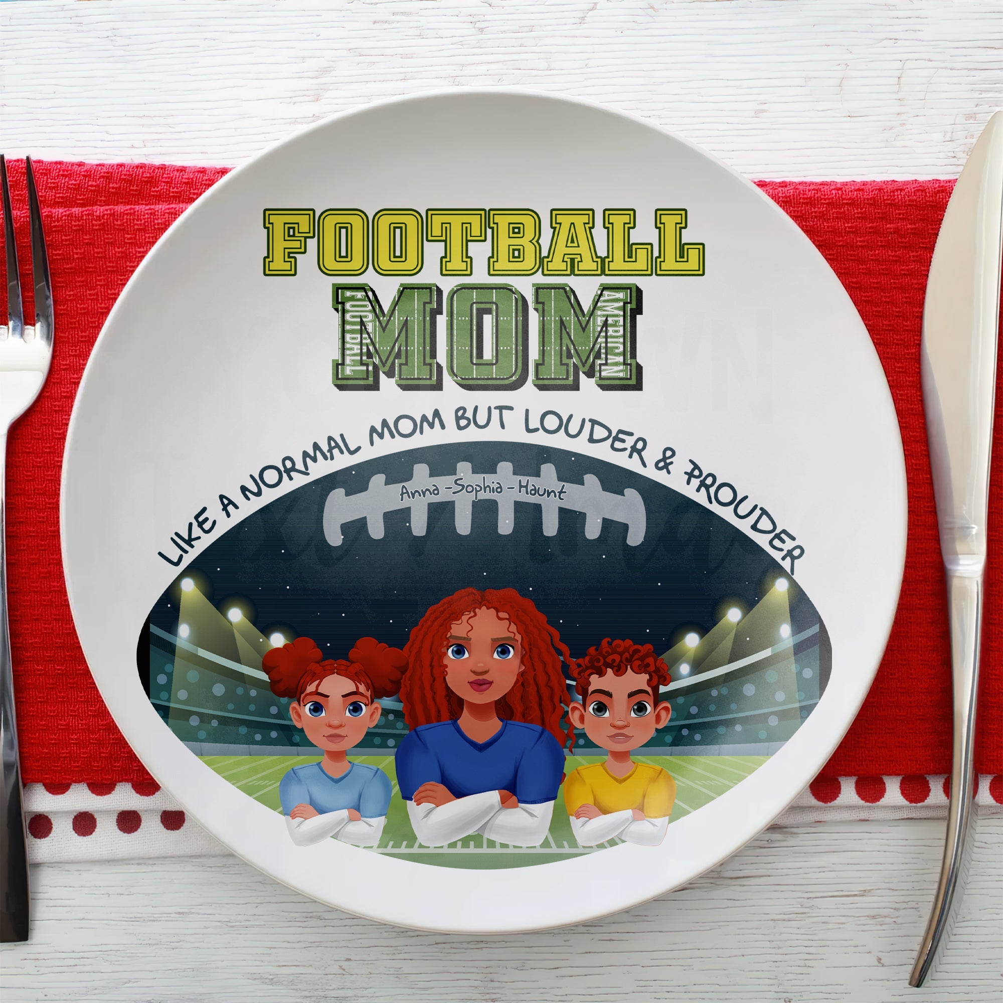 Football Mom: Like a Normal Mom But Louder & Prouder - Personalized Ceramic Round Plate Gift for Mom, Grandma, and Football Lovers Ceramic Round Plate PopCulturePrints