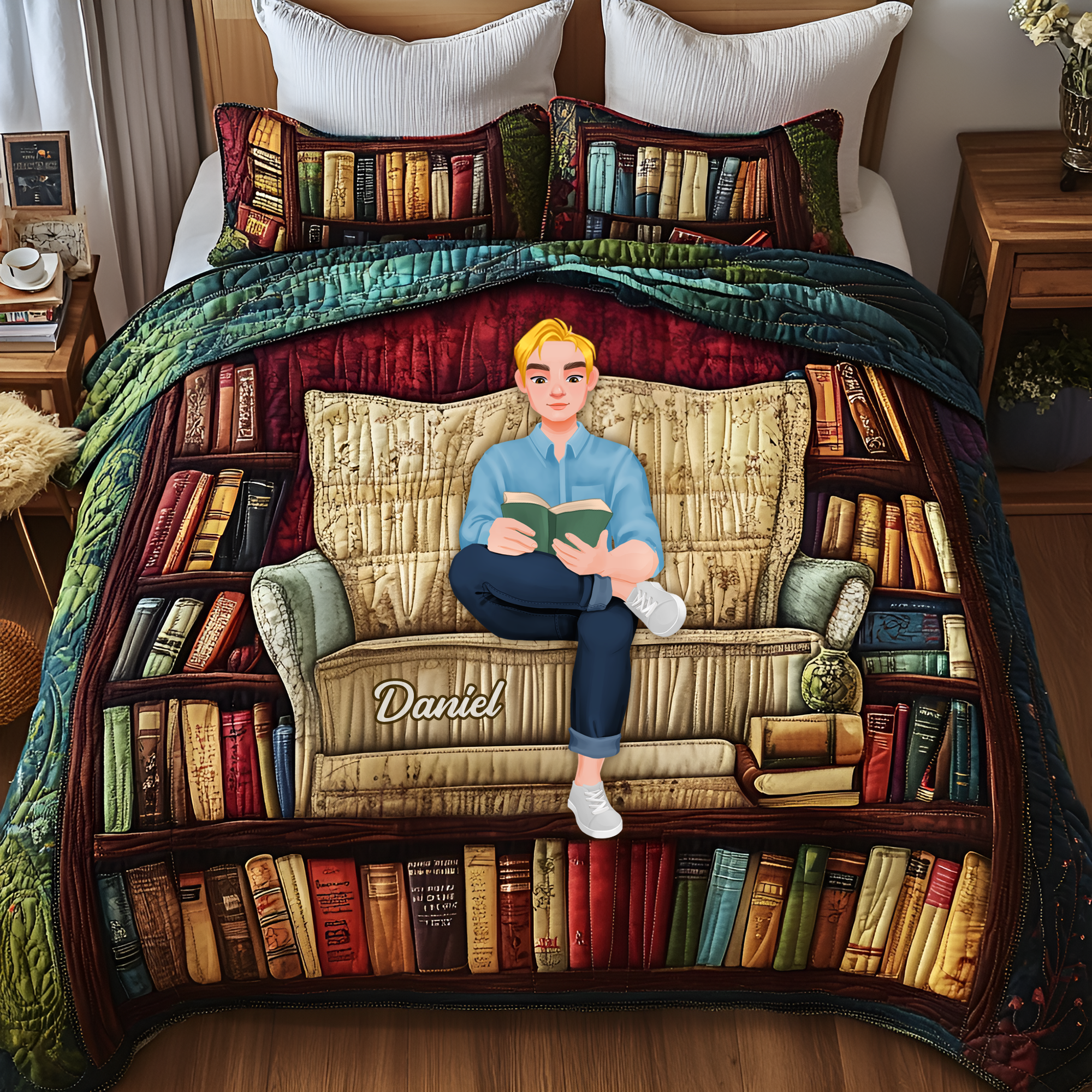 “Cozy Up with Books” - Personalized Book Lover Quilt Bed Set - Perfect Gift for Readers and Book Enthusiasts Blanket PopCulturePrints