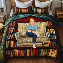 Load image into Gallery viewer, “Cozy Up with Books” - Personalized Book Lover Quilt Bed Set - Perfect Gift for Readers and Book Enthusiasts Blanket PopCulturePrints
