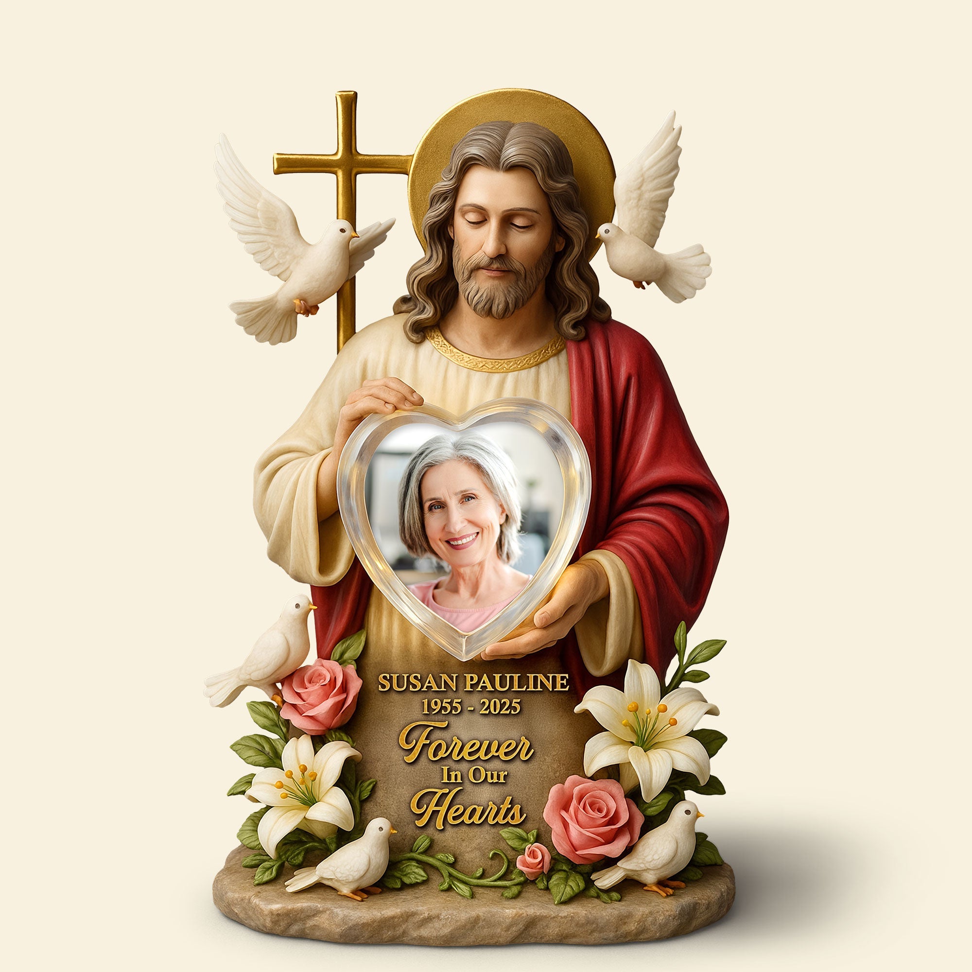Resting Safely in The Arms of Jesus - Custom Memorial Jesus Plaque for Loved Ones Shaped Plaques PopCulturePrints