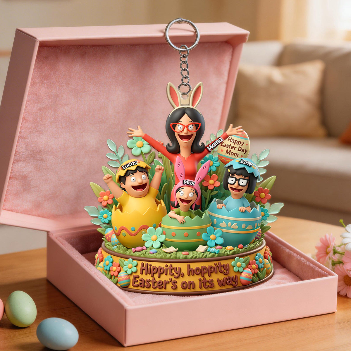 Hippity, Hoppity! A Special Gift for Mom - Happy Easter Day Keychain - Personalized Gifts for Mom Keychains PopCulturePrints