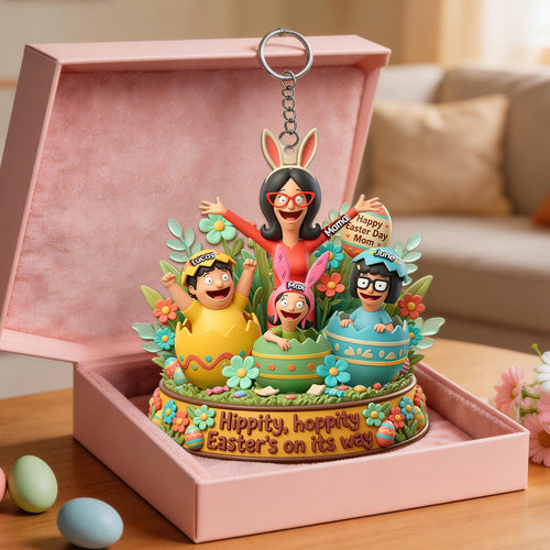 Hippity, Hoppity! A Special Gift for Mom - Happy Easter Day Keychain - Personalized Gifts for Mom Keychains PopCulturePrints