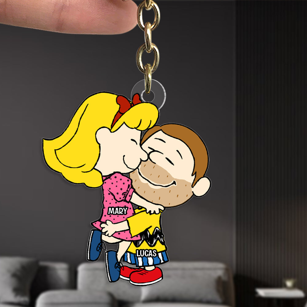 Personalized Cute Couple Embracing Keychain