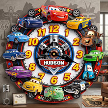 Load image into Gallery viewer, “Time to Rev Up Your Spirit!” - Speed Legends Wall Clock - Personalized Gift for Car Enthusiasts Hanging Wall Clock PopCulturePrints
