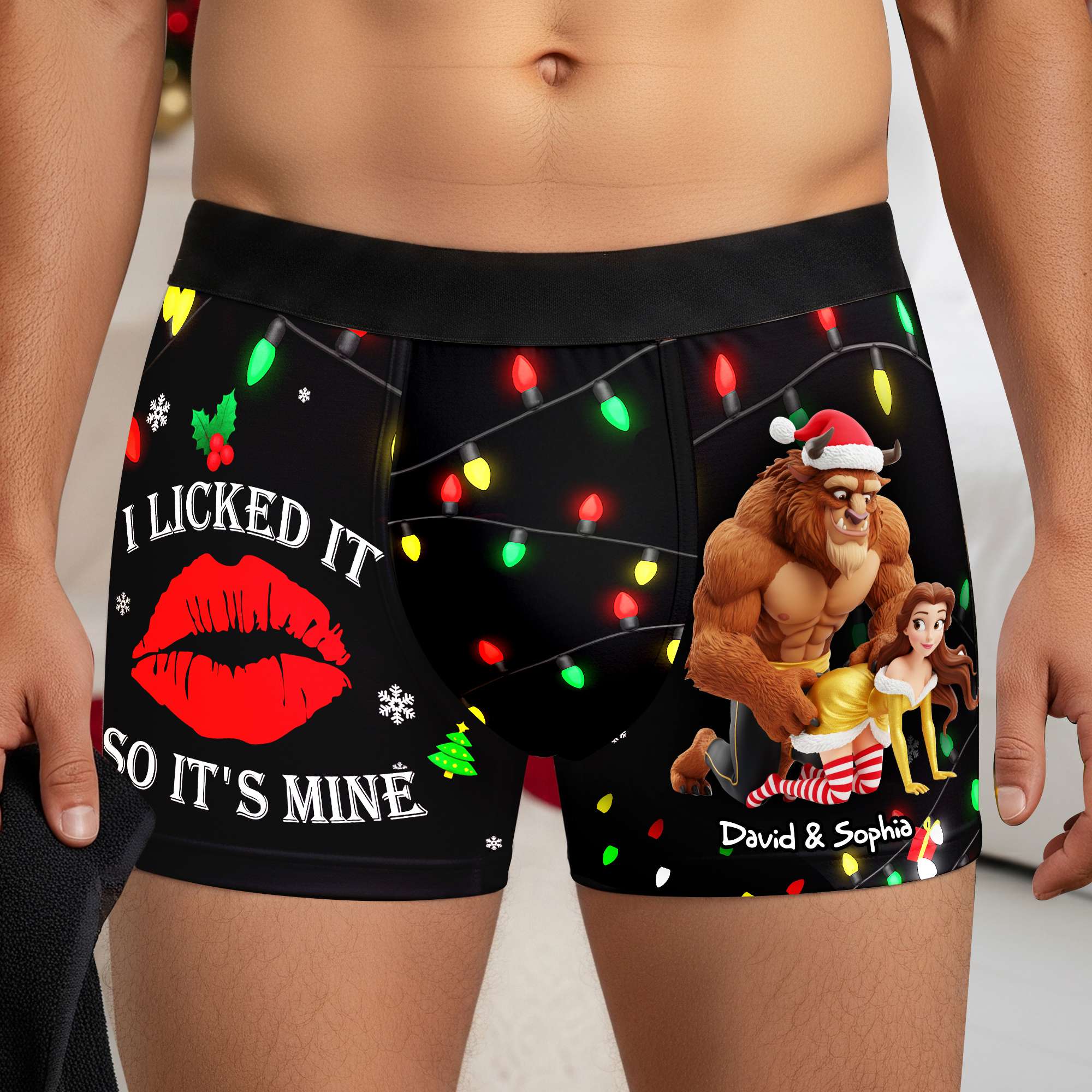 “I Licked It, So It's Mine” - Fun-Loving Couples Christmas Boxers - Personalized Gifts for Him Boxer Briefs PopCulturePrints