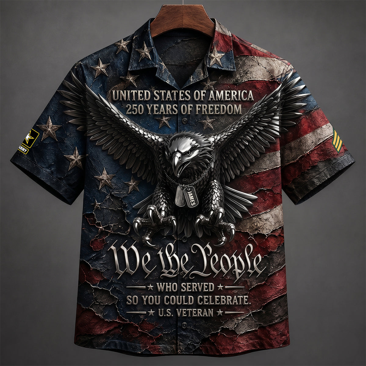“We the People: Honoring Our Heroes” - Bold Eagle Veteran Hawaiian Shirt - Personalized Gift for Veterans Hawaiian Shirts PopCulturePrints