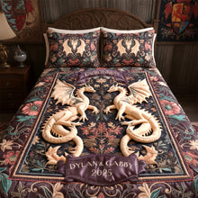 Load image into Gallery viewer, "Embrace the Magic of Togetherness" - Folk Medieval Dragon Couple Quilt Bed Set, Personalized Gift for Couples Bedding Set PopCulturePrints
