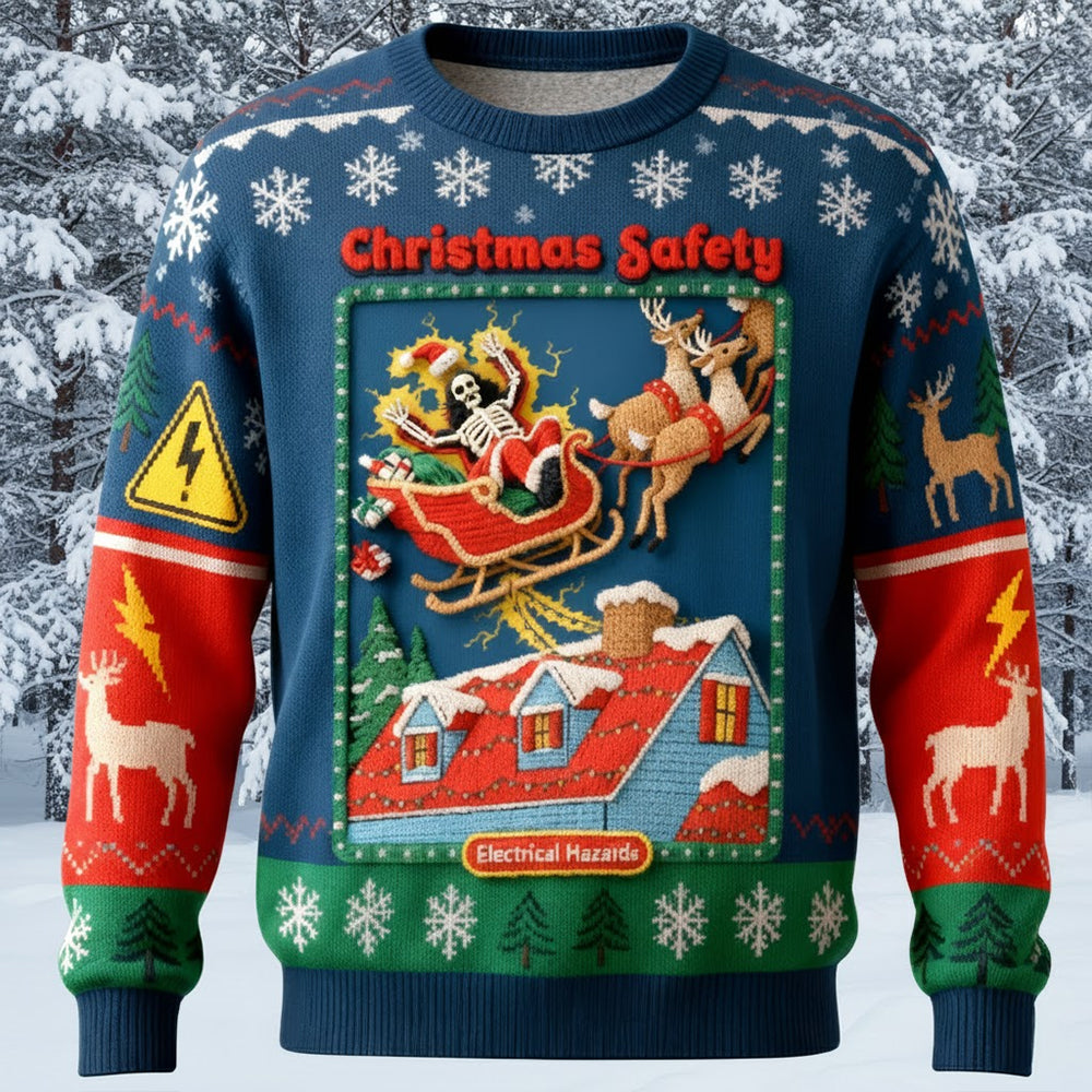 Unleash the Fun: Creepy Fun Santa Electric Shock Ugly Sweater - Personalized Christmas Gift AOP Products PopCulturePrints