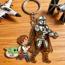 Load image into Gallery viewer, “The Force Is Strong with Our Family” - Strong Dad and Kids Acrylic Keychain - Personalized Gift for Dad, Grandpa, and Kids Keychains PopCulturePrints
