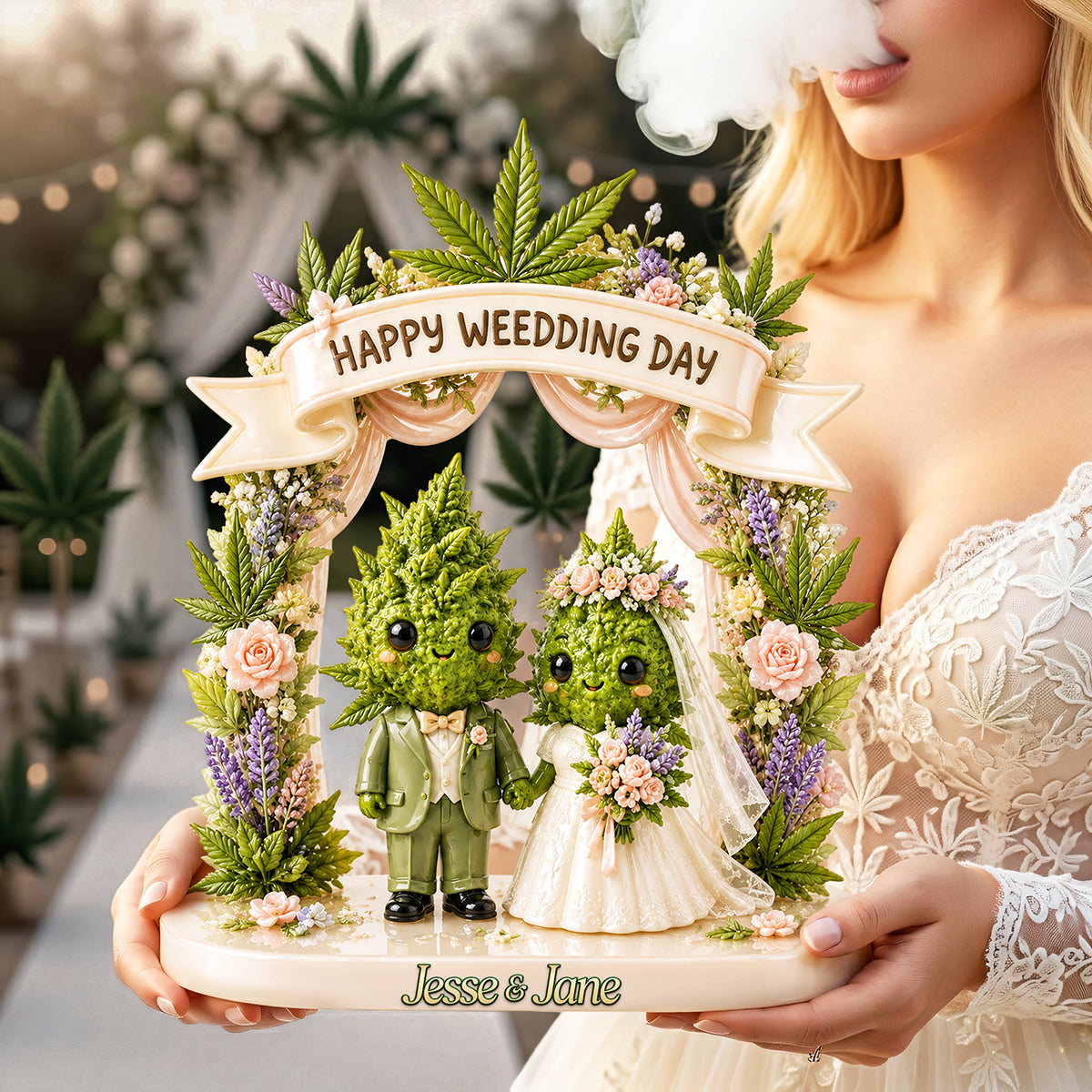 Happy Weed-ding Day - Stoner Wedding Couple Acrylic Plaque - Personalized Gifts for Couples