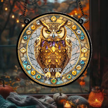 Load image into Gallery viewer, Personalized Owl Lovers&#39; Stained Glass Suncatcher - Customizable Hanging Ornament
