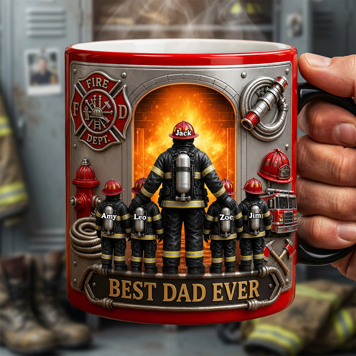 Best Dad Ever - Firefighter Dad Magic Mug - Personalized Gift for Dads, Grandpas & More Coffee Mug PopCulturePrints