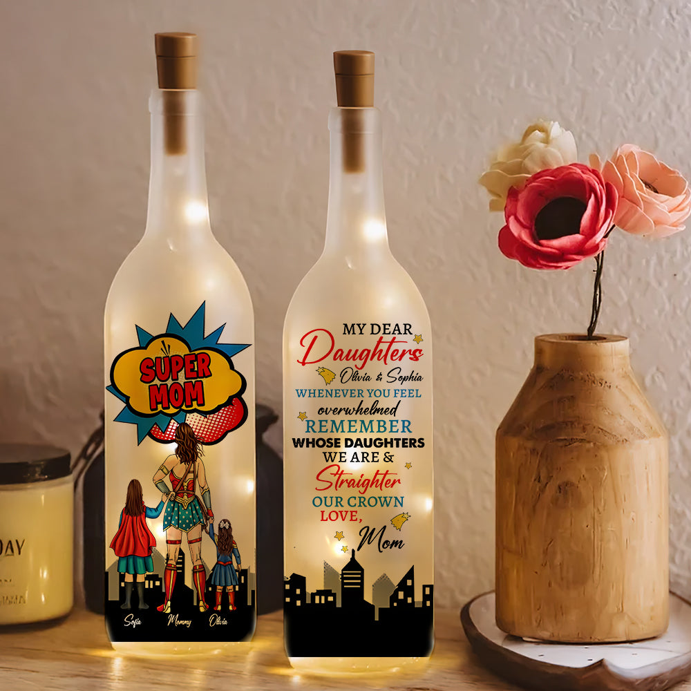 "Super Mom" - Personalized Bottle Lamp Gift for Mom and Daughters - Perfect for Mother's Day and Special Occasions Bottle Lamp PopCulturePrints