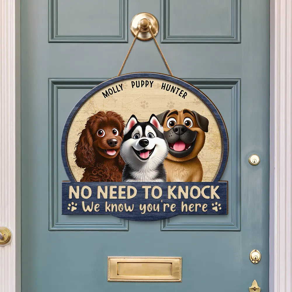 "No Need To Knock" - Personalized Custom Shaped Wood Sign for Pet Lovers Wood Shaped Sign PopCulturePrints