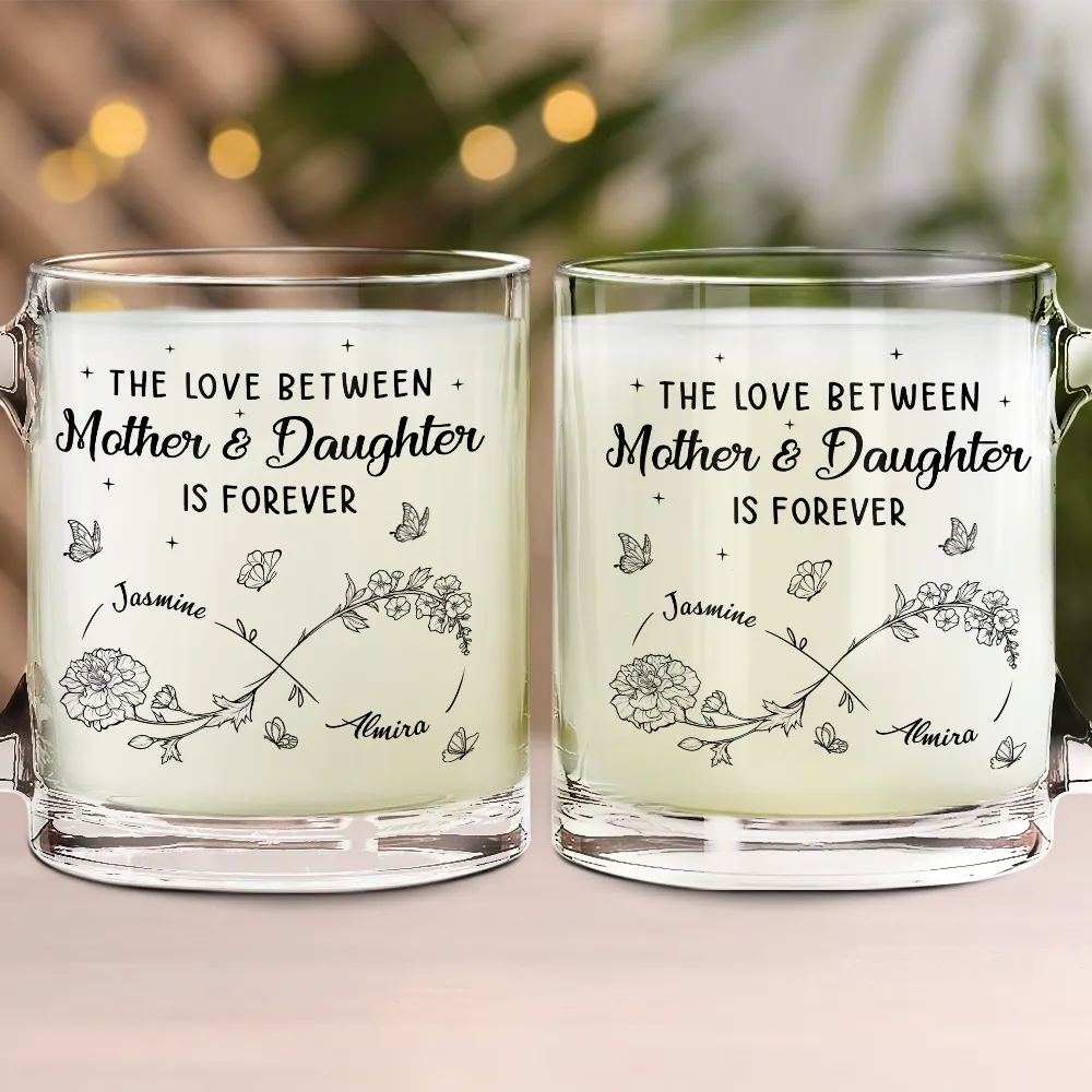 Mother & Daughter Forever Linked Together - Personalized Glass Mug Glass Mug PopCulturePrints