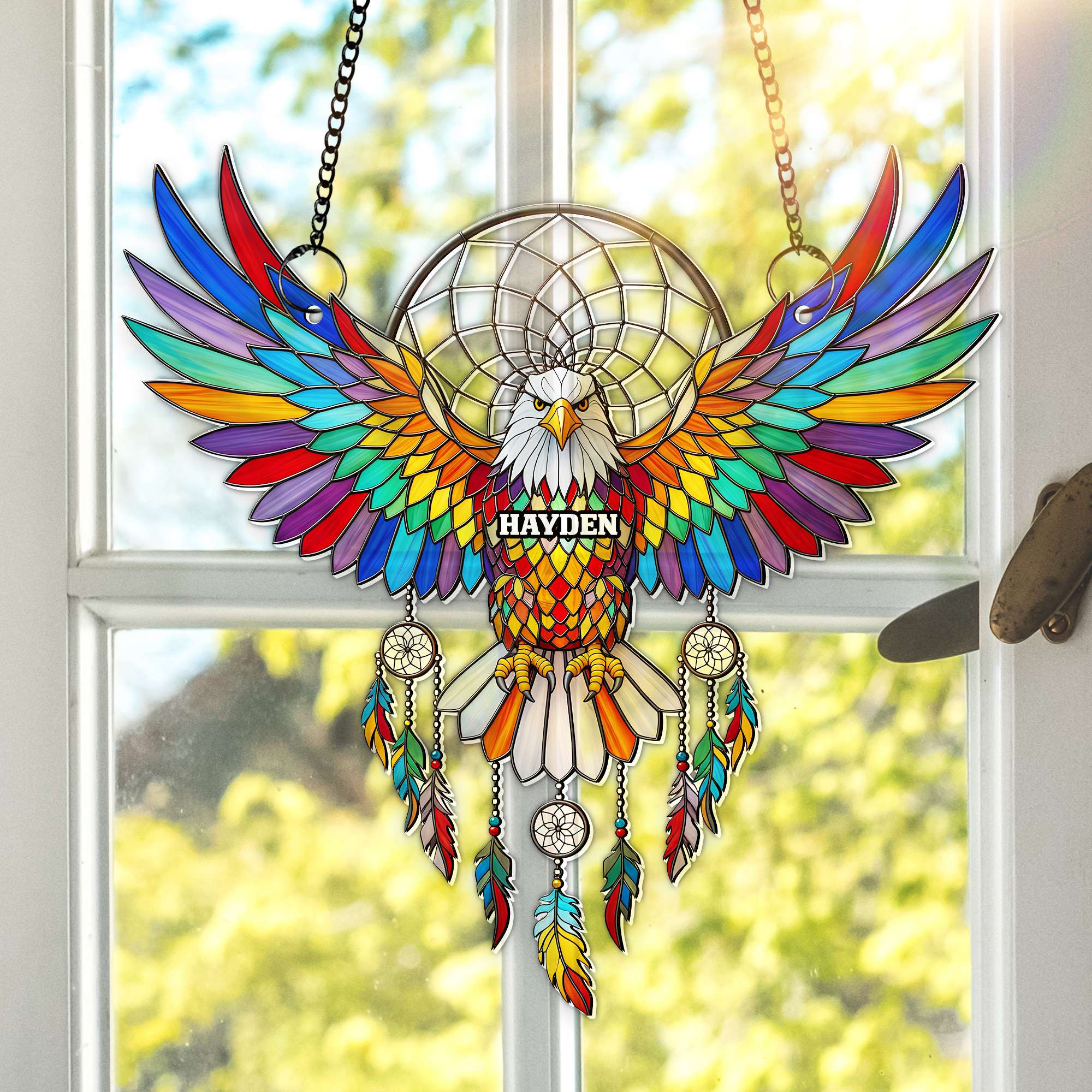 “Embrace the Spirit of Freedom” - Radiant Winged Spirit Native American Suncatcher - Personalized Gift for Boho Lovers Ornament PopCulturePrints