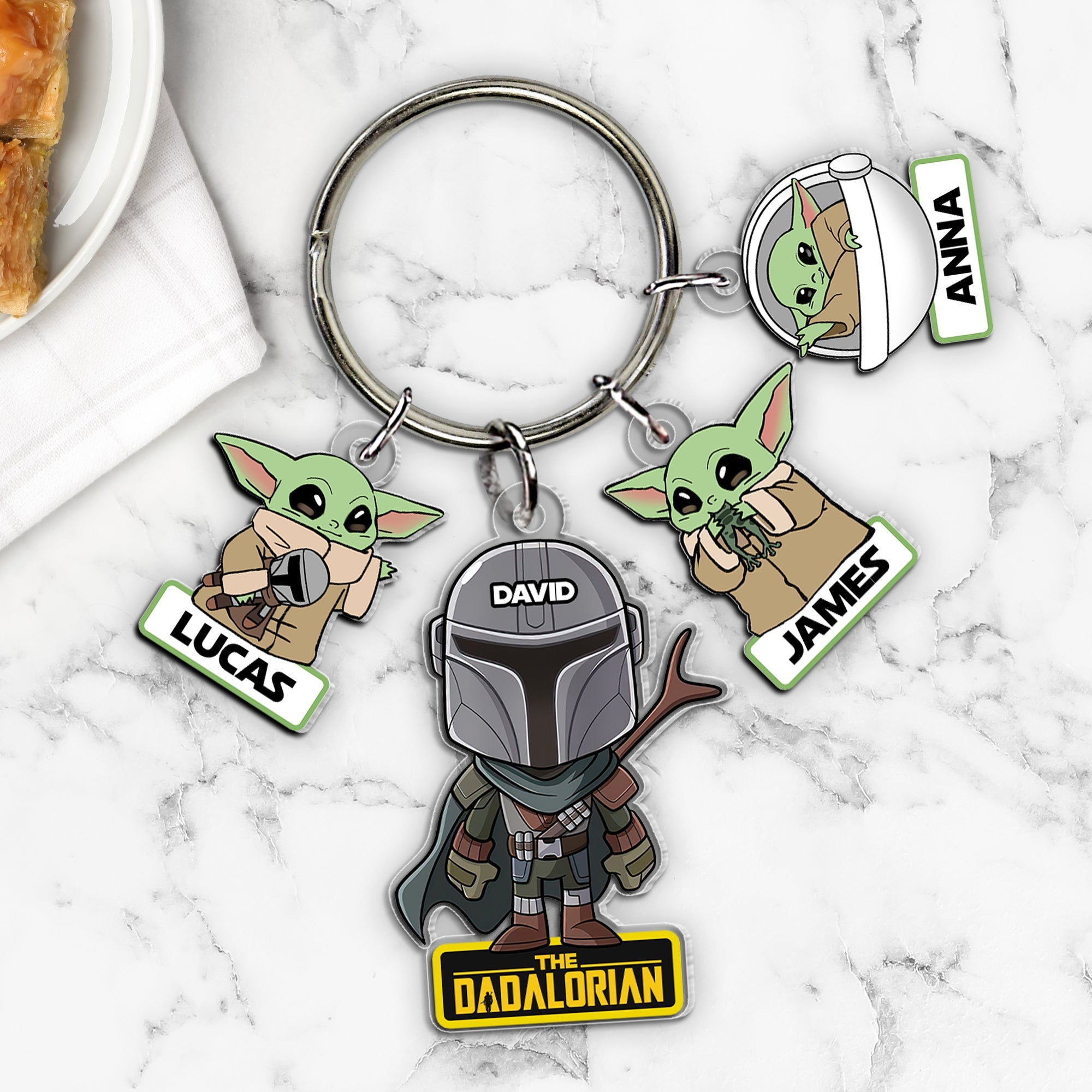 Personalized Dadalorian Keychain with Space Charms Keychains PopCulturePrints