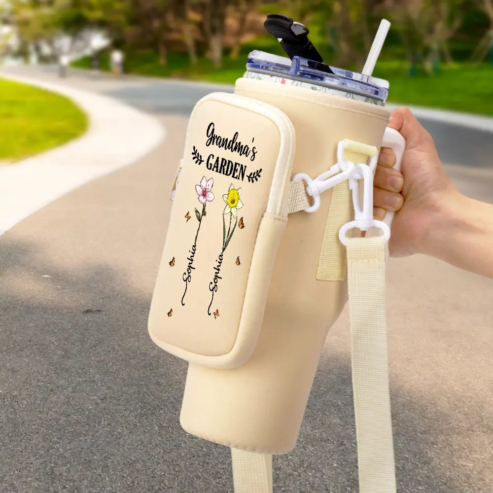 “In Grandma’s Garden” - Personalized Bottle Carrier Bag - Custom Gift for Grandma, Mom, and Loved Ones Bottle Carrier Bag PopCulturePrints