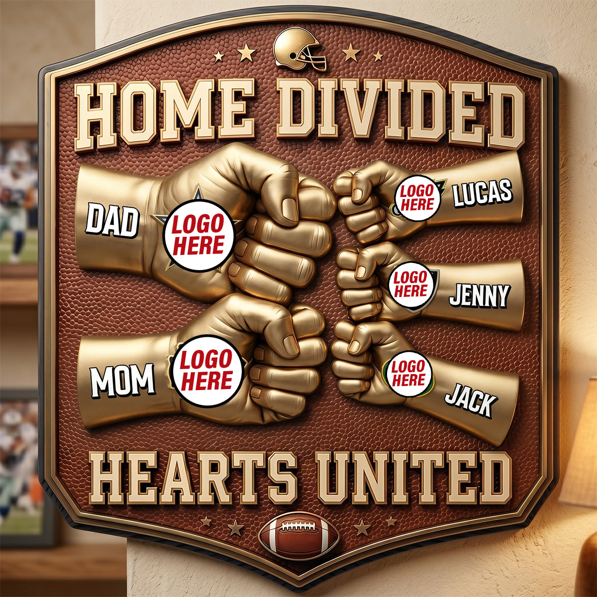 Home Divided, Hearts United - Sport Lover Family Cut Metal Sign - Personalized Family Gift