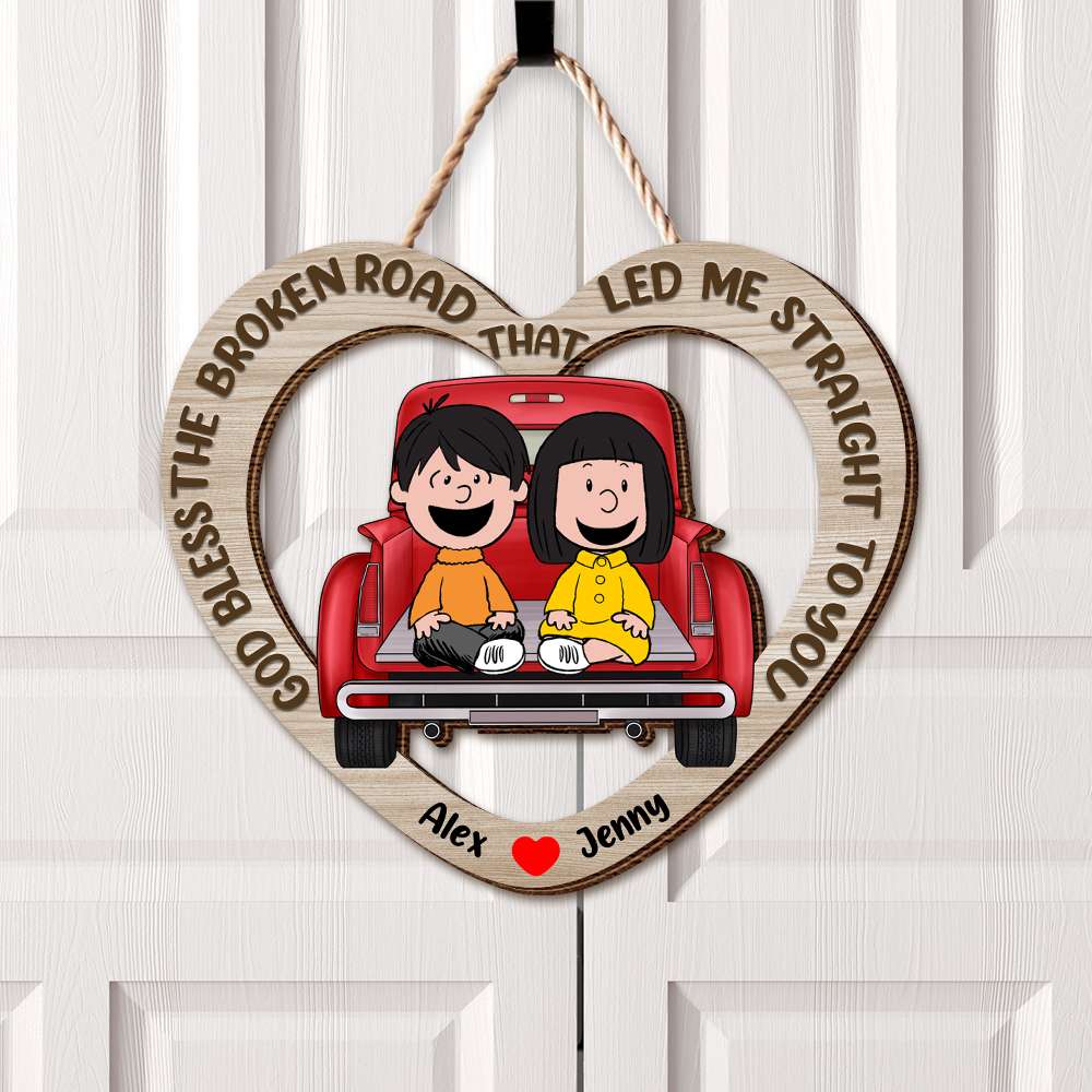 Personalized Couples Wooden Sign – Romantic Heart Design Wood Sign PopCulturePrints