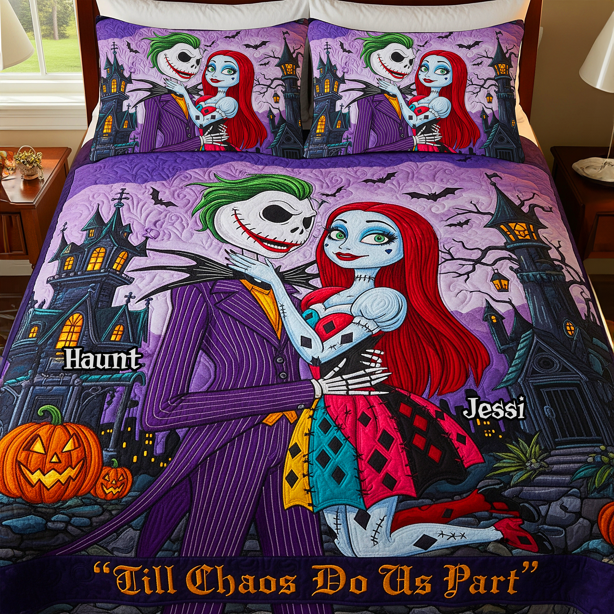 "Till Chaos Do Us Part" - Spooky Couple Quilt Bed Set – Personalized Gifts for Couples Blanket PopCulturePrints